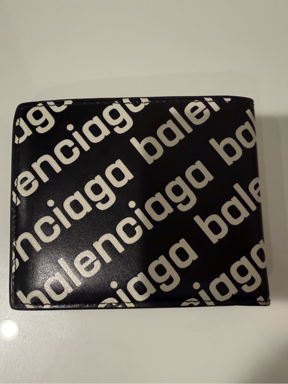 Balenciaga Black and White Diagonal Logo Bi-Fold Wallet